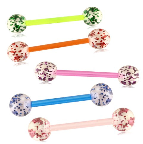 14G Acrylic Barbell w/ Glitter Balls (2 Pack)