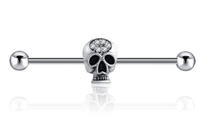 14G Industrial Barbell w/ Skull & Gems