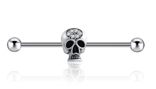 14G Industrial Barbell w/ Skull & Gems