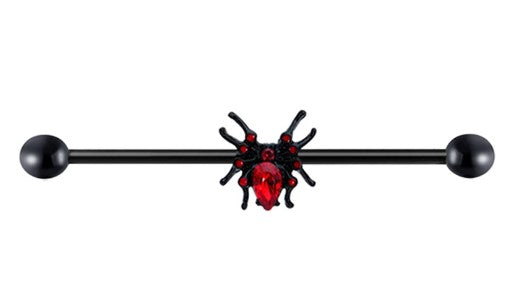 14G Industrial Black Barbell w/ Spider & Gems