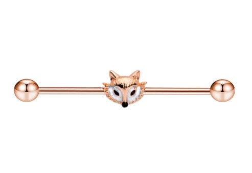 14G Rose Gold Industrial Barbell w/ Fox Face