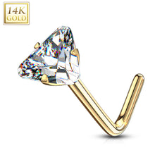 Load image into Gallery viewer, 14k Gold Nose L-Bend w/ CZ Gems in Prong Setting (20g)
