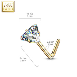 14k Gold Nose L-Bend w/ CZ Gems in Prong Setting (20g)