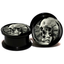 Load image into Gallery viewer, Skull &amp; Clock Ear Plugs
