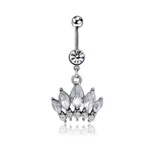 Load image into Gallery viewer, 14G Belly Button Barbell w/ Crown Shaped Gems
