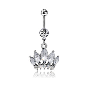 14G Belly Button Barbell w/ Crown Shaped Gems