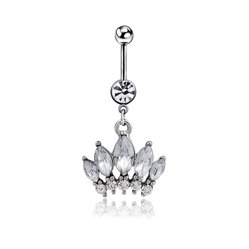 14G Belly Button Barbell w/ Crown Shaped Gems