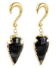 Load image into Gallery viewer, Carved Black Stone w/ Gold Hooks
