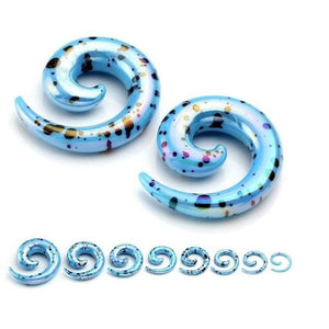 Blue Spotted High Gloss Acrylic Spiral Tapers