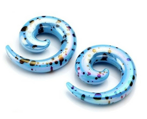 Blue Spotted High Gloss Acrylic Spiral Tapers