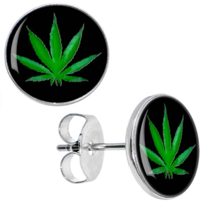 Pot Leaf Green & Black Earrings