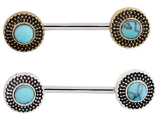 Load image into Gallery viewer, 14G Barbell w/ Turquoise Emblem Ends (Pair)
