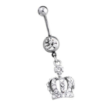 Load image into Gallery viewer, 14G Silver Dangle Crown w/ Gems Belly Button Barbell
