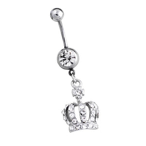 14G Silver Dangle Crown w/ Gems Belly Button Barbell