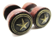 Load image into Gallery viewer, Wood Fake Gauge w/ Star Metal Emblem Earrings
