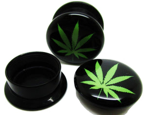 Green & Black Pot Leaf Ear Plugs