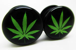 Green & Black Pot Leaf Ear Plugs