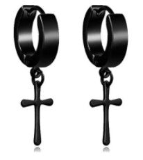 Clip-On Black Metal Cross Earrings