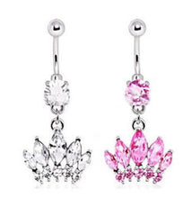 Load image into Gallery viewer, 14G Belly Button Barbell w/ Crown Shaped Gems
