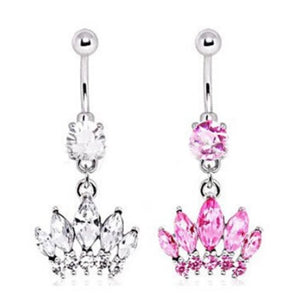 14G Belly Button Barbell w/ Crown Shaped Gems