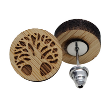 Load image into Gallery viewer, Tree of Life Wood Emblem Earrings
